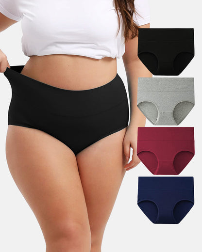 Women's Plus Size Cotton High Waisted Briefs 4-Pack