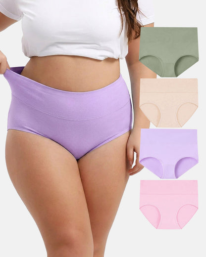 Women's Plus Size Cotton High Waisted Briefs 4-Pack
